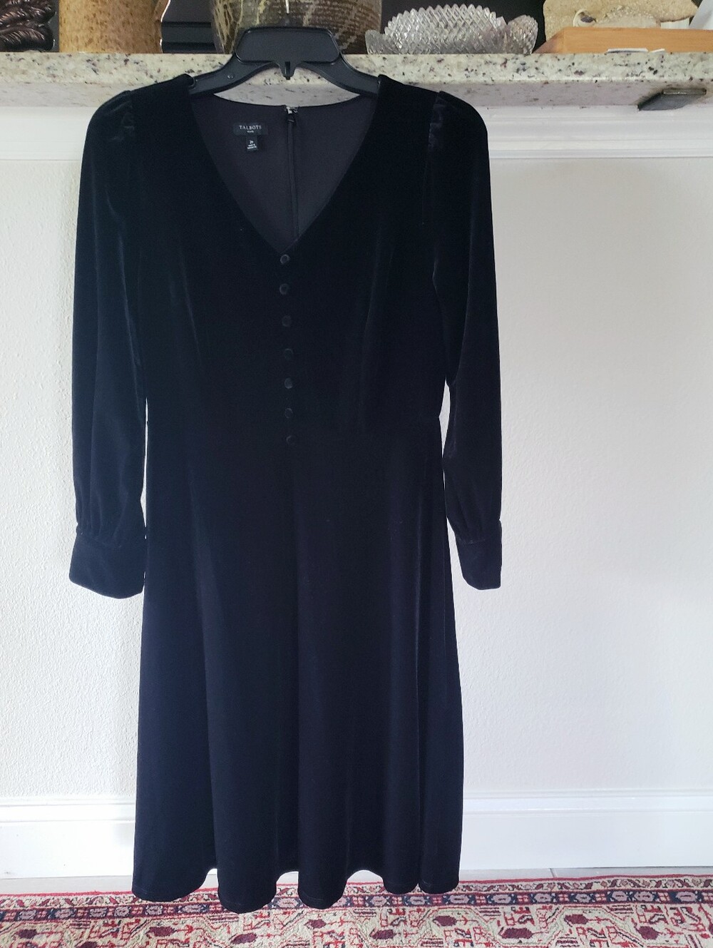 Talbots Black Billow Sleeve Velour Fit & Flare Dress 2P